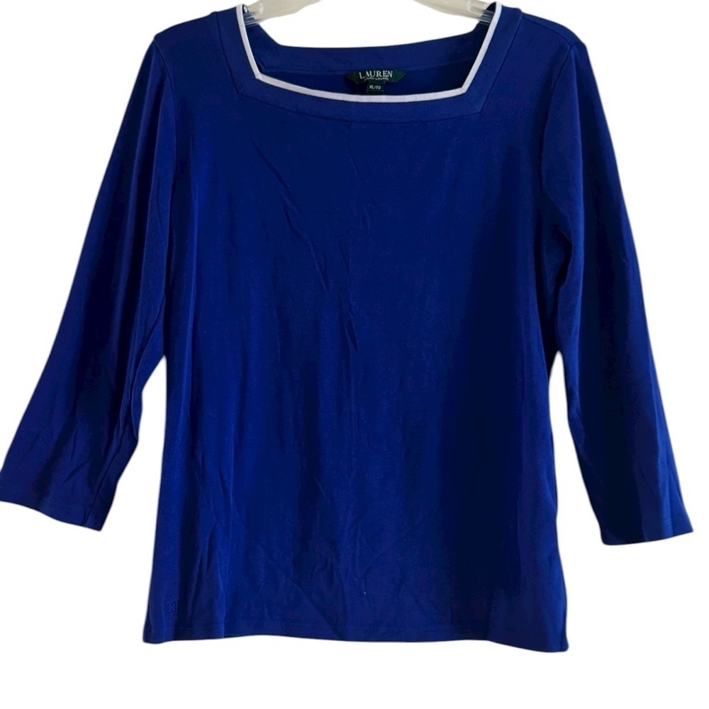 Lauren Ralph Lauren Royal Blue Boatneck Top with White Trim Size XL/TG
